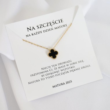 Prezent dla maturzysty z dedykacją naszyjnik złota koniczynka