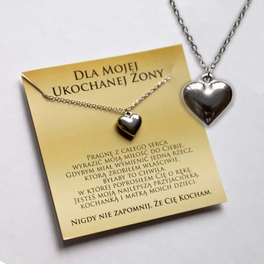 Naszyjnik z dedykacją serce srebrne na urodziny dla żony od męża 